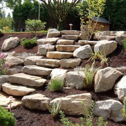 Hardscapes Hardscaped patio and paved surfaces in a finished backyard